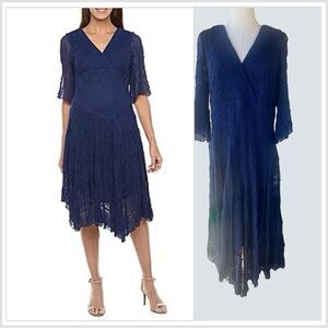 Rabbit Rabbit Rabbit Design 3/4 Sleeve Lace Midi‎ Fit + Flare Dress